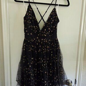 Black and gold starry tulle mini dress Lulu's